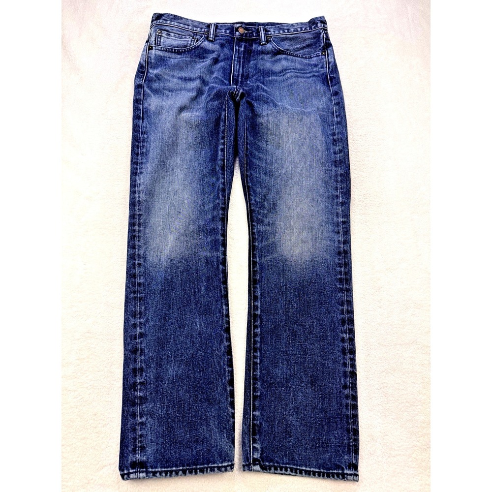 Levis 513 Jeans‎ Men 34x30 Blue Slim Straight Stretch Whisker Distress Denim